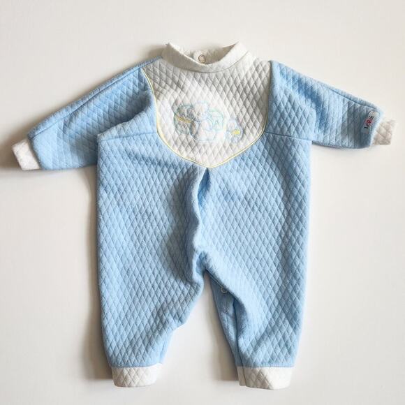 LéRoi	Vintage 80s Kov.R.Alls Blue Baby Bear Quilted Footie Sleeper Size 0-3 mos - Picture 1 of 9